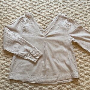 Faherty Linen Cream V-Neck Blouse